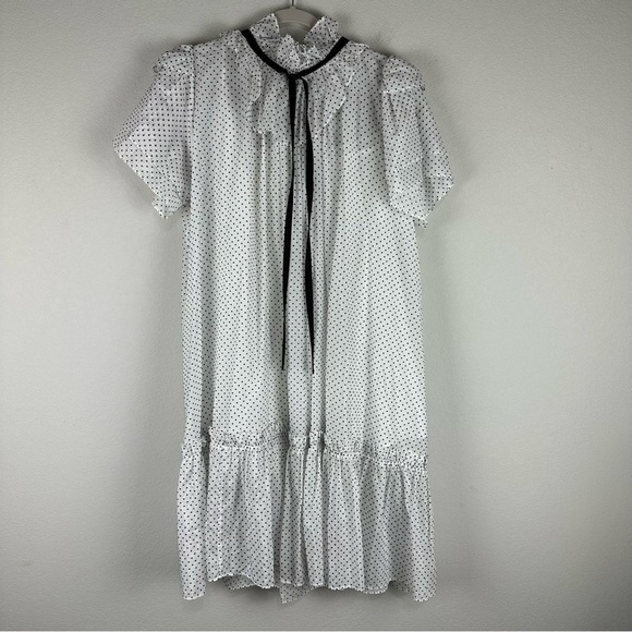 Hunter Bell White Black Dotted Windsor High Neck Dress Size Small - Picture 1 of 7